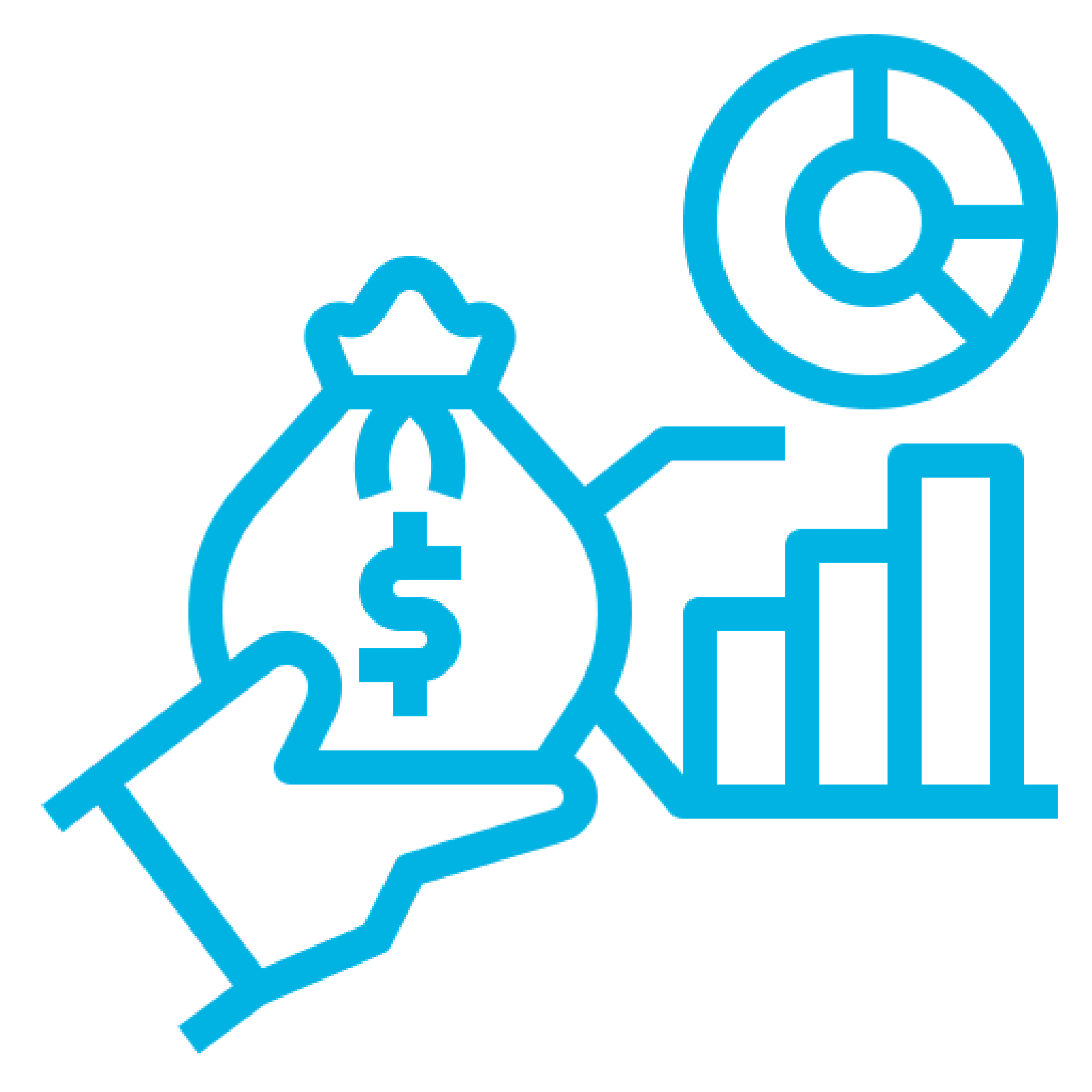 Icon depicting investments - money bag, charts