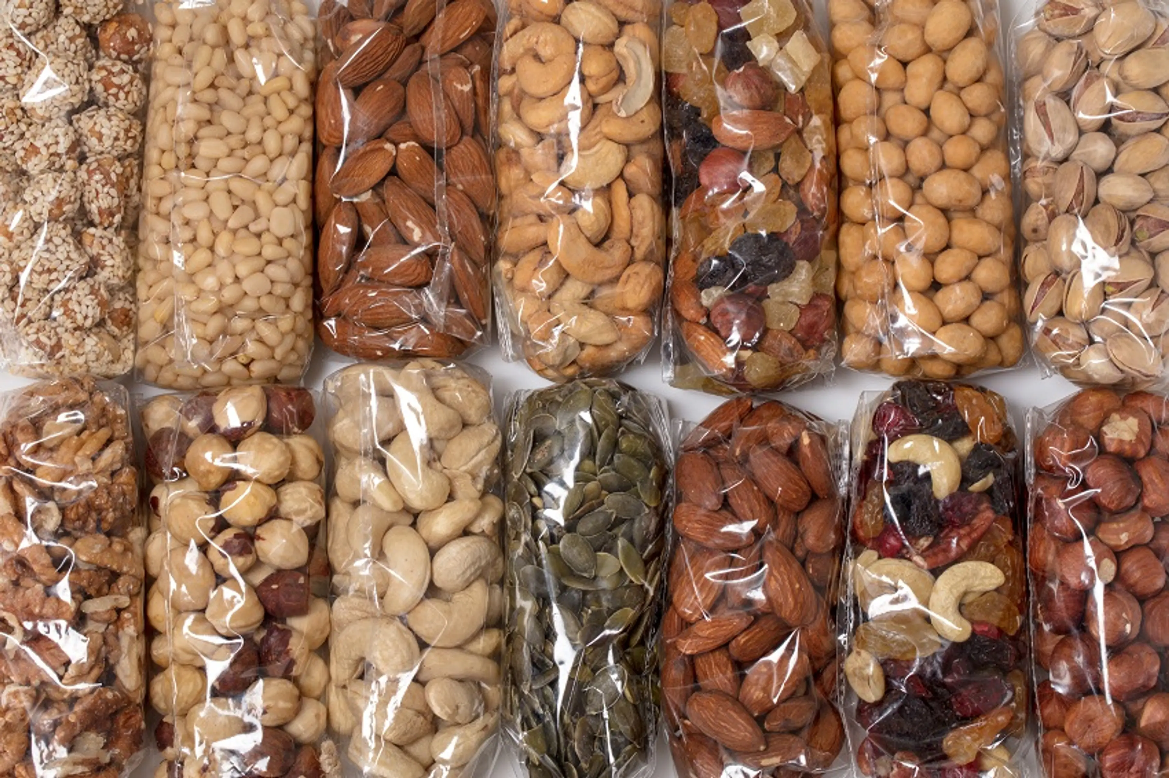 Image of nuts and snacks in multilayer packaging