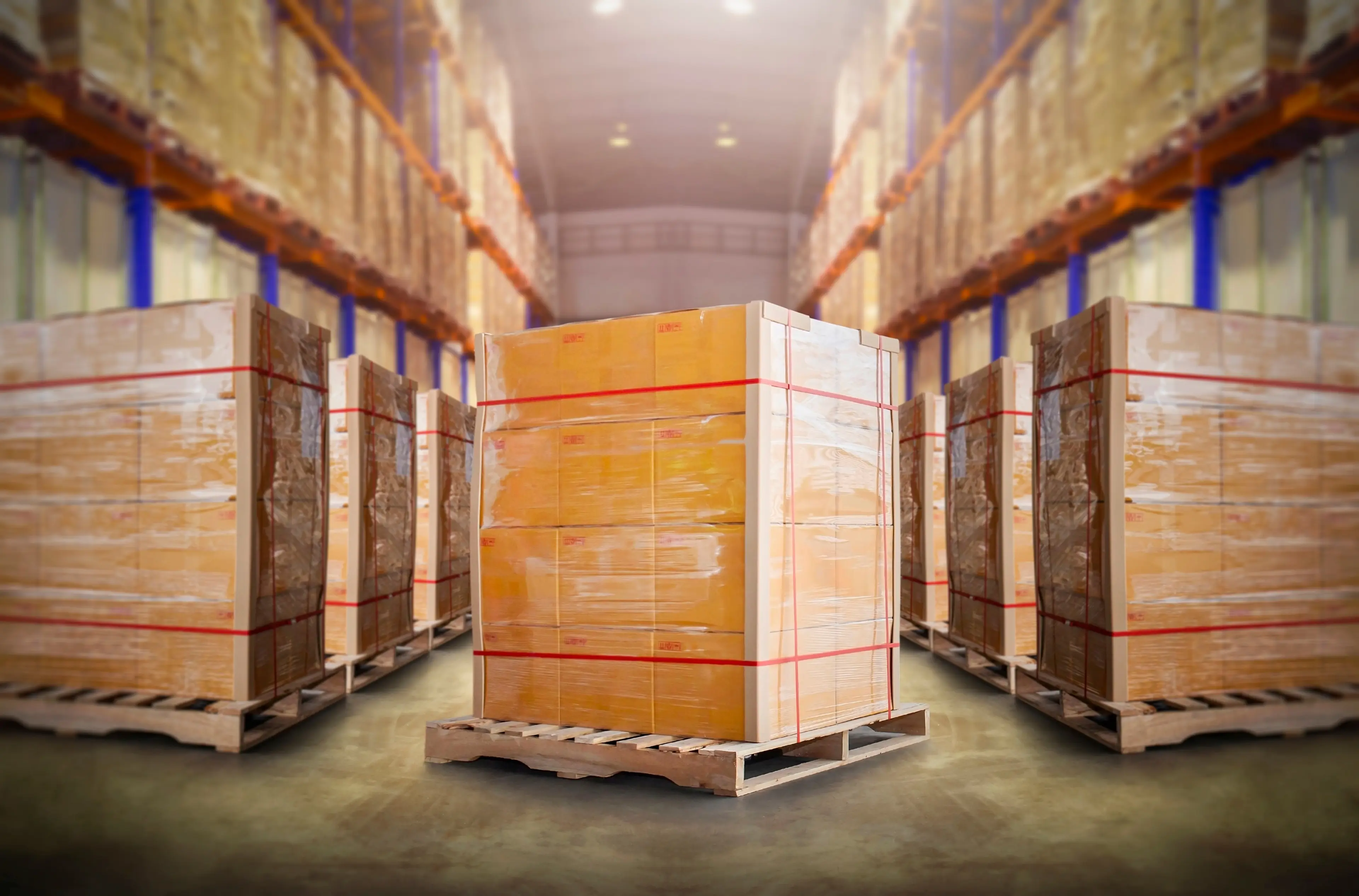 Stretch plastic wrapped pallets