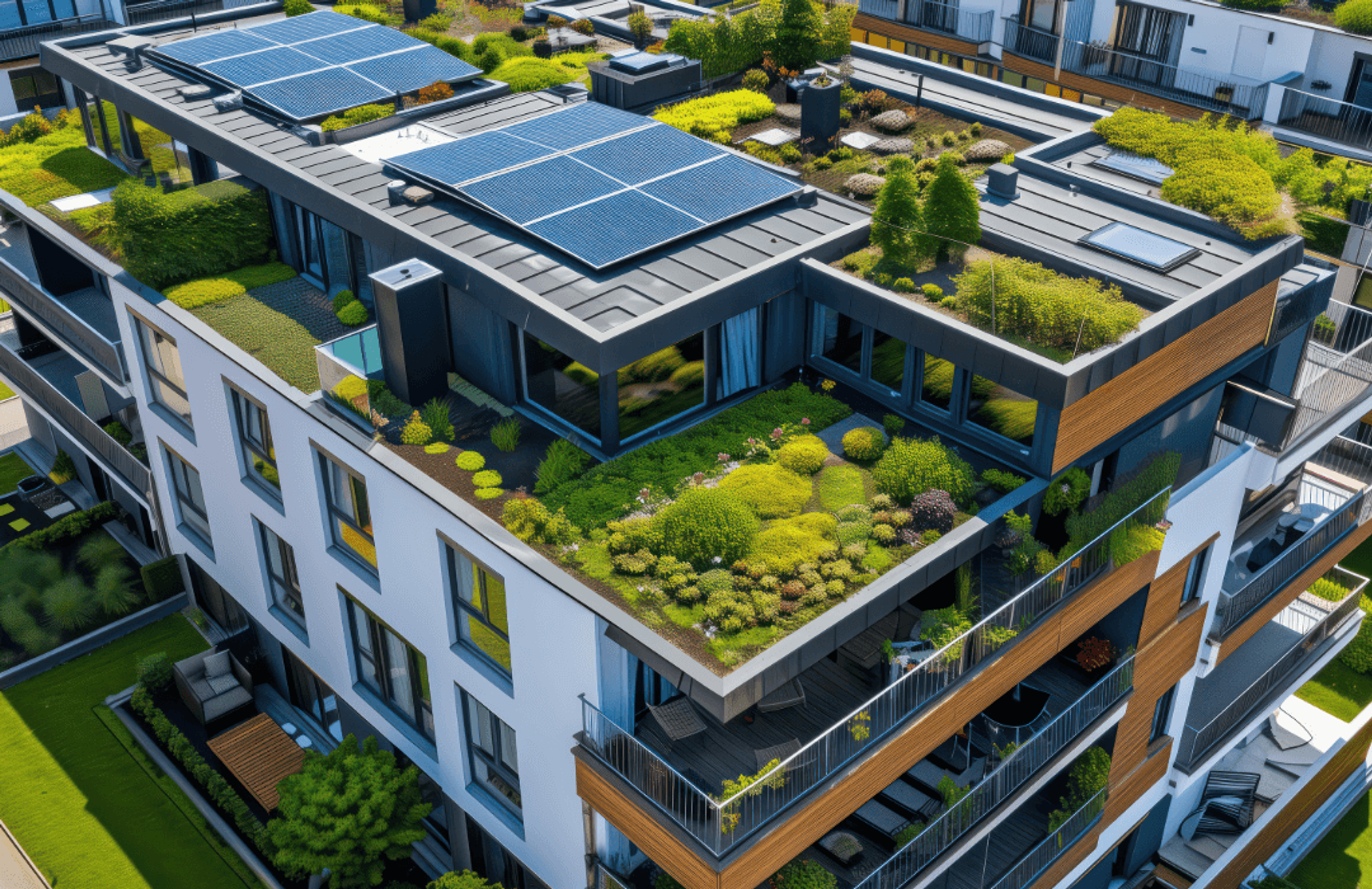 Large building with flat roof garden